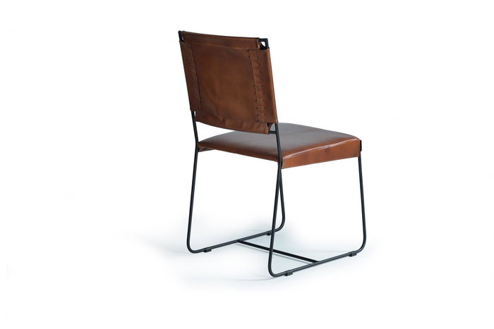 Giner y Colomer - Lote de 2 Sillas en Cuero Marrón y Metal, 90x46x60 cm